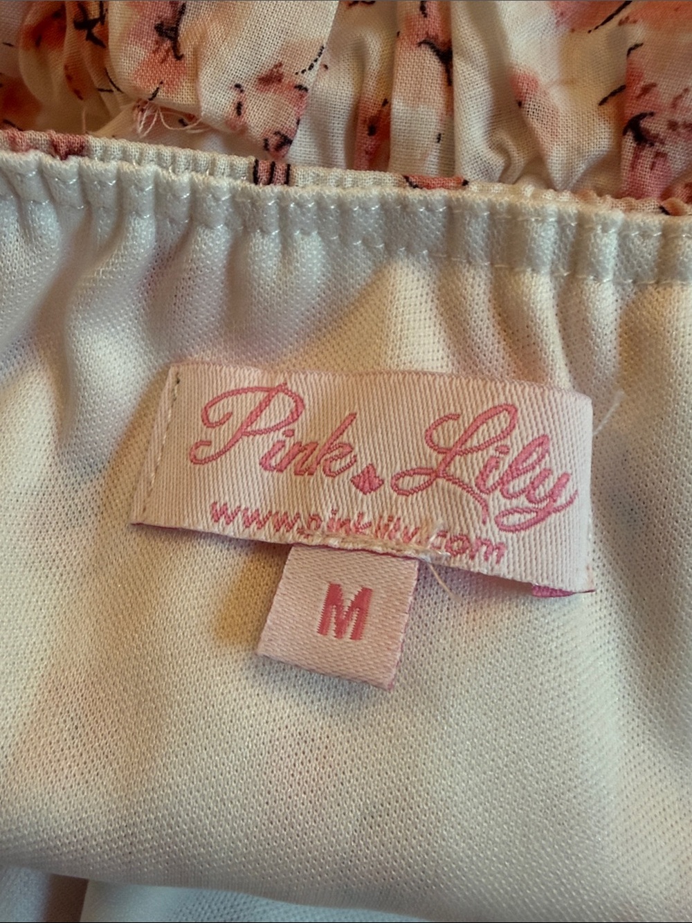Pink Lily 100% Cotton Floral Mini Dress Medium Ruffle Strap Cottagecore Lined - Picture 6 of 11